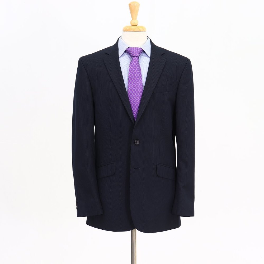 Kenneth Cole 42L Navy Striped 2-Button Sport Coat Blazer Jacket B898